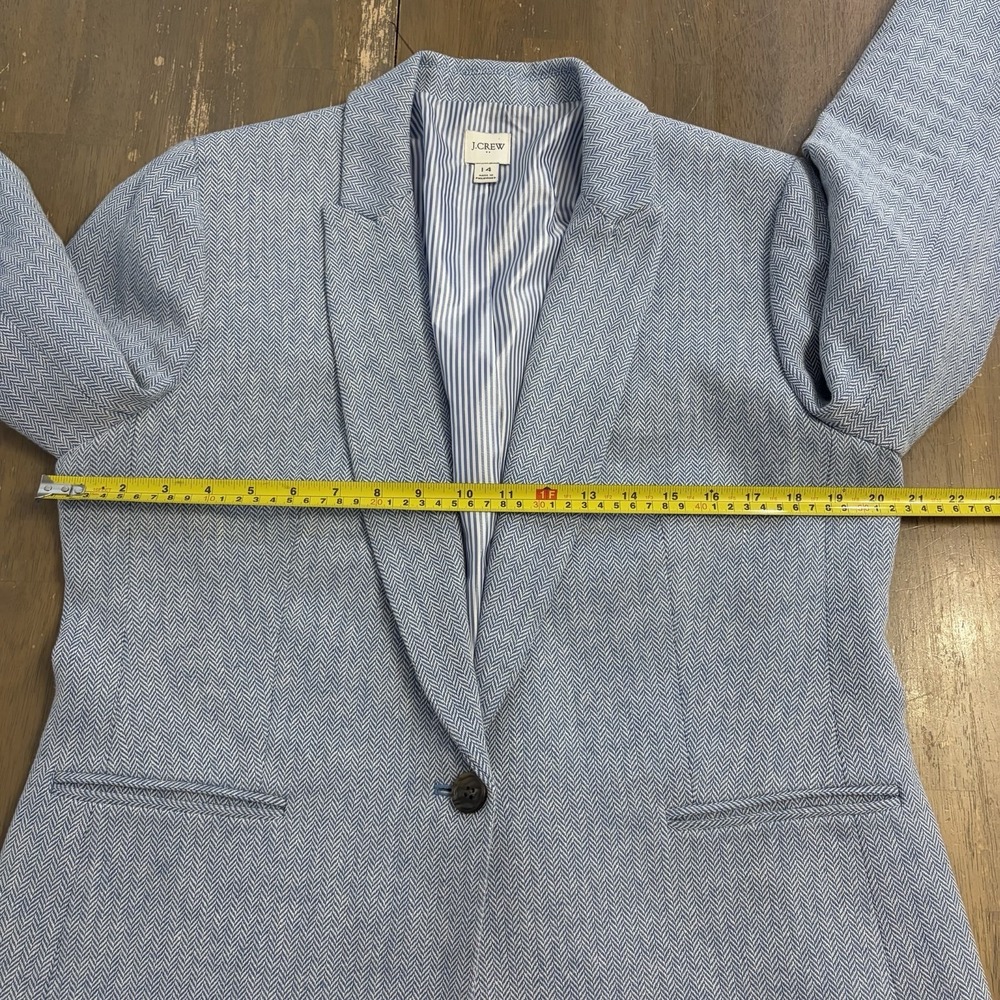 J. Crew Blazer Jacket Women's 14 Blue Herringbone One Button Linen Cotton Blend - Picture 9 of 13